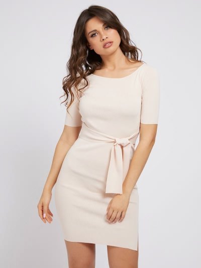 Női Guess Rib Belted Ruha Rózsaszín | HU-323387