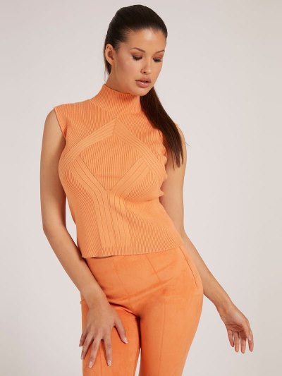 Női Guess Rib Turtle Neck Pulóverek Narancssárga | HU-404937