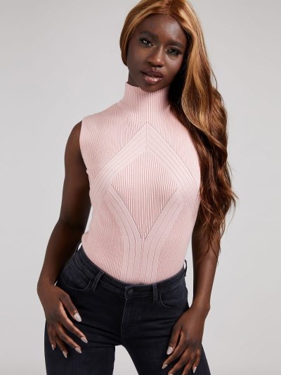 Női Guess Rib Turtle Neck Pulóverek Rózsaszín | HU-191038