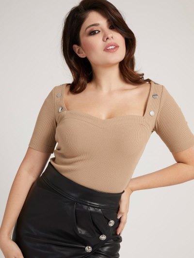 Női Guess Rib Viscose Felsők Barna | HU-834299
