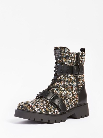 Női Guess Rodeta Tweed Combat Csizma Fehér | HU-869246