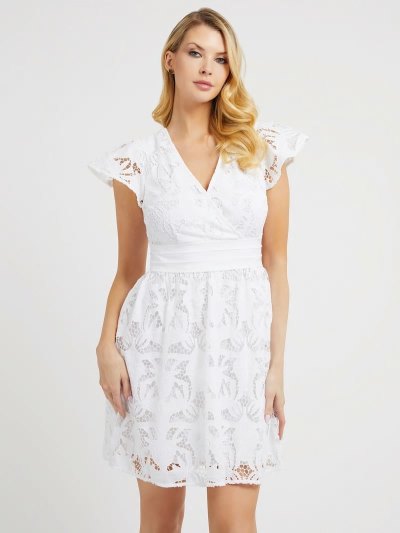 Női Guess Ruffled Ruha Fehér | HU-140227