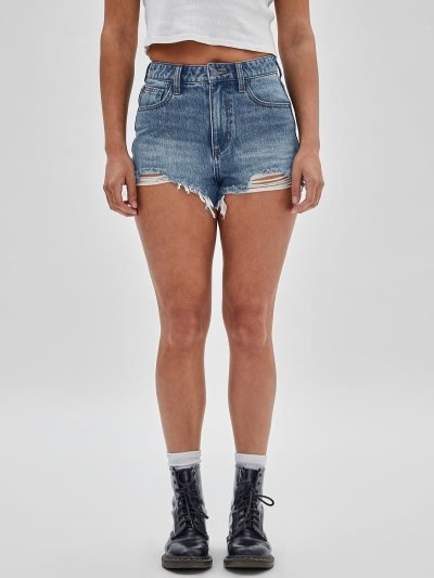 Női Guess Rövidnadrág Abrasions Denim Rövidnadrág Kék | HU-668631