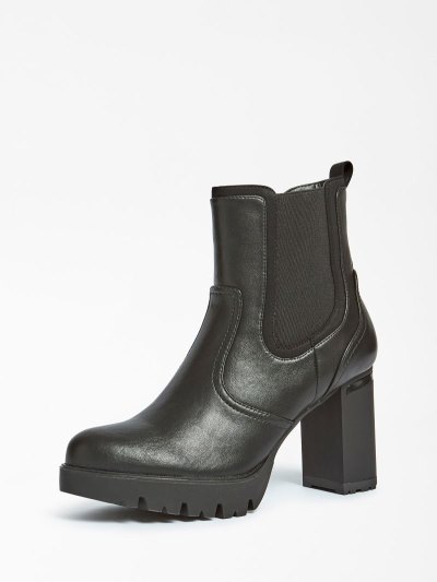 Női Guess Sabina Genuine Bőr Bokacsizma Fekete | HU-442287