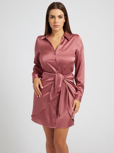 Női Guess Satin Chemisier Ruha Piros | HU-204139