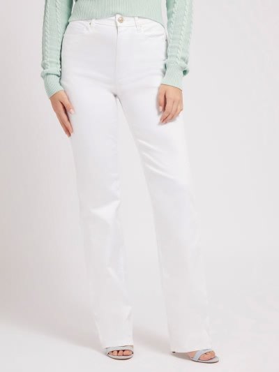 Női Guess Satin Egyenes Nadrág Fehér | HU-905710