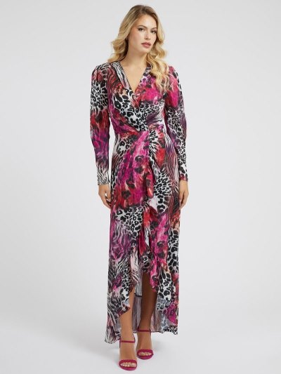 Női Guess Satin Long Ruha Piros | HU-991443