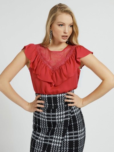 Női Guess Satin Ruffles Felsők Rózsaszín | HU-614411