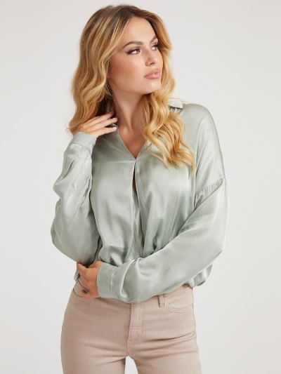 Női Guess Satin Silk Blend Ingek Zöld | HU-022045
