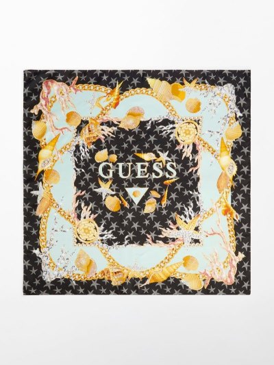 Női Guess Sea Print Logo Neckerchief Fekete | HU-117581