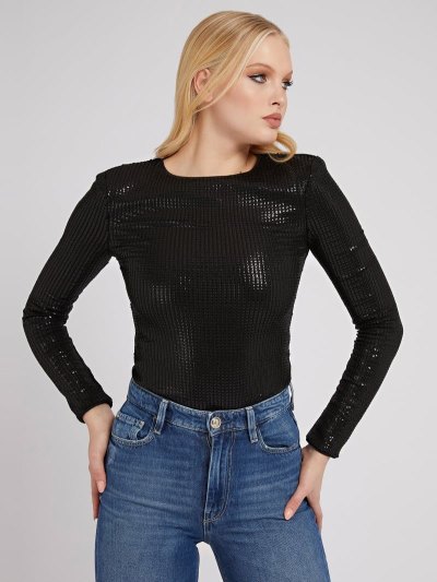 Női Guess Sequins Body Body Fekete | HU-272607