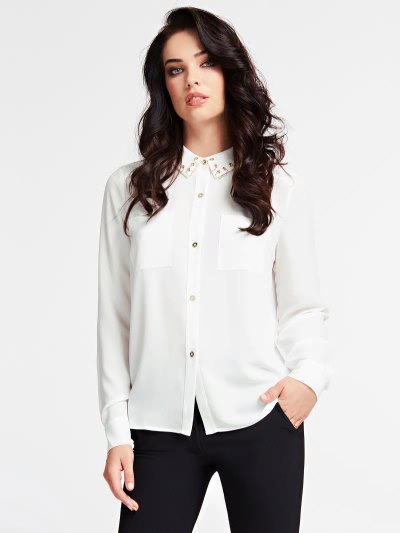 Női Guess Shirt Rings On Collar Ingek Fehér | HU-371787