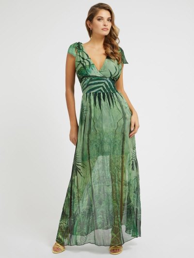 Női Guess Silk Blend Long Ruha Színes | HU-270094