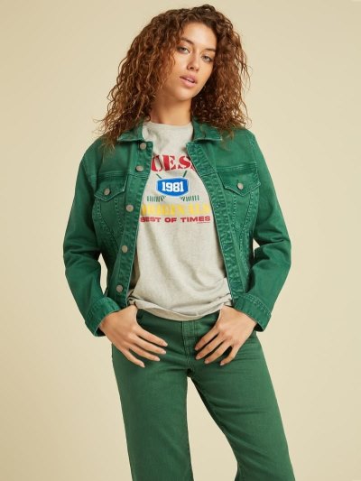 Női Guess Slim Farmer Dzsekik Zöld | HU-380012