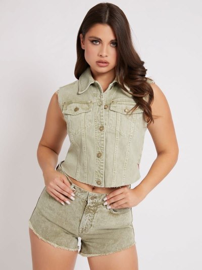 Női Guess Slim Fit Denim Vest Zöld | HU-403368