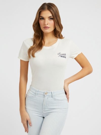 Női Guess Small Embroidered Logo Póló Fehér | HU-336937