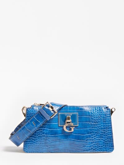 Női Guess Stephi Croc Print Mini Crossbody Táska Kék | HU-740314