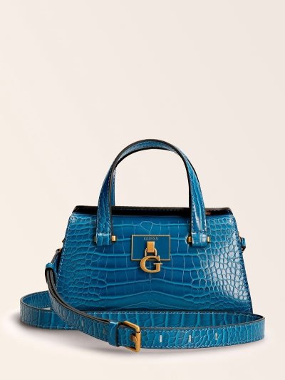 Női Guess Stephi Croc Print Mini Kézitáska Kék | HU-570839