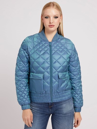 Női Guess Steppelt Bomber Kabát Kék | HU-861659