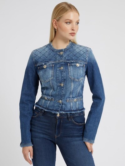 Női Guess Steppelt Farmer Dzsekik Kék | HU-966850