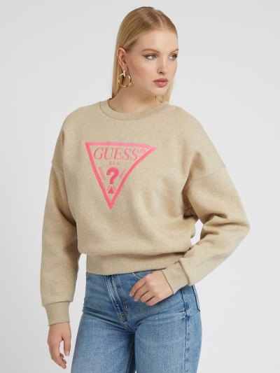 Női Guess Triangle Logo Pulóverek Bézs | HU-362432