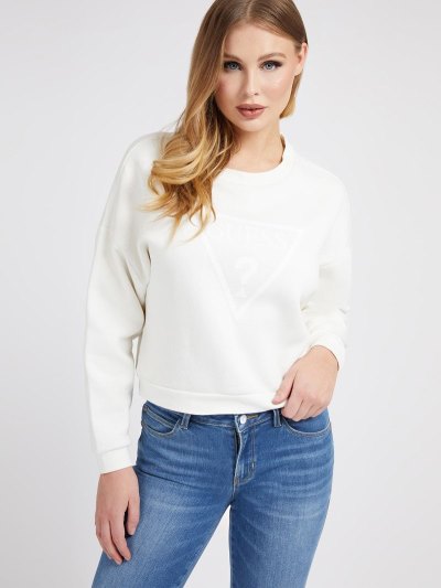 Női Guess Triangle Logo Pulóverek Fehér | HU-770301