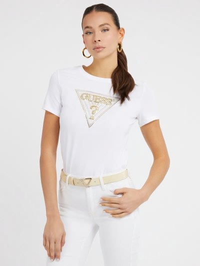 Női Guess Triangle Logo Póló Fehér | HU-078481
