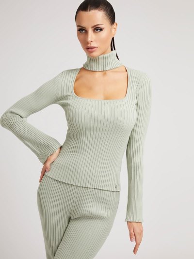 Női Guess Turtle Neck Rib Pulóverek Zöld | HU-962870