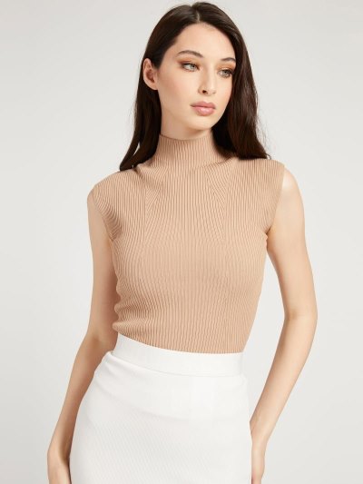 Női Guess Turtle Neck Tank Pulóverek Bézs | HU-189051