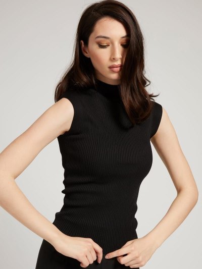 Női Guess Turtle Neck Tank Pulóverek Fekete | HU-049556