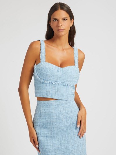 Női Guess Tweed Bustier Felsők Világos Kék | HU-491585