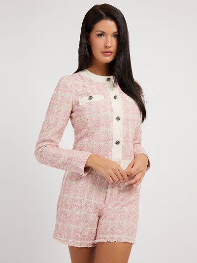Női Guess Tweed Kabát Rózsaszín | HU-285924