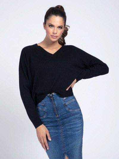 Női Guess V Neck Pulóverek Fekete | HU-928219