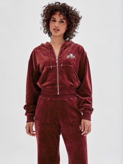 Női Guess Velour Crop Pulóverek Bordó | HU-668946