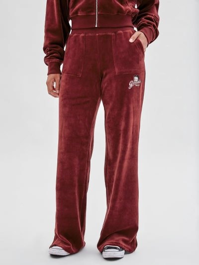 Női Guess Velour Nadrág Bordó | HU-705042
