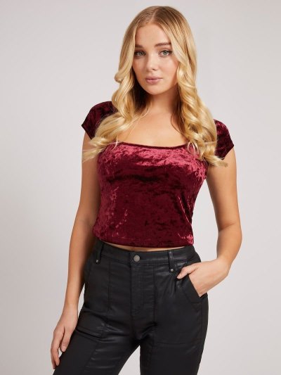 Női Guess Velvet Felsők Sötétpiros | HU-774466
