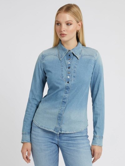 Női Guess Western Stílusok Ingek Kék | HU-239829