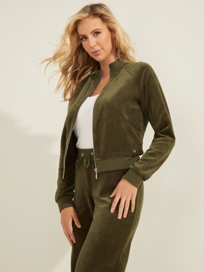 Női Guess Zip Rögzítő Chenille Pulóverek Zöld | HU-296875